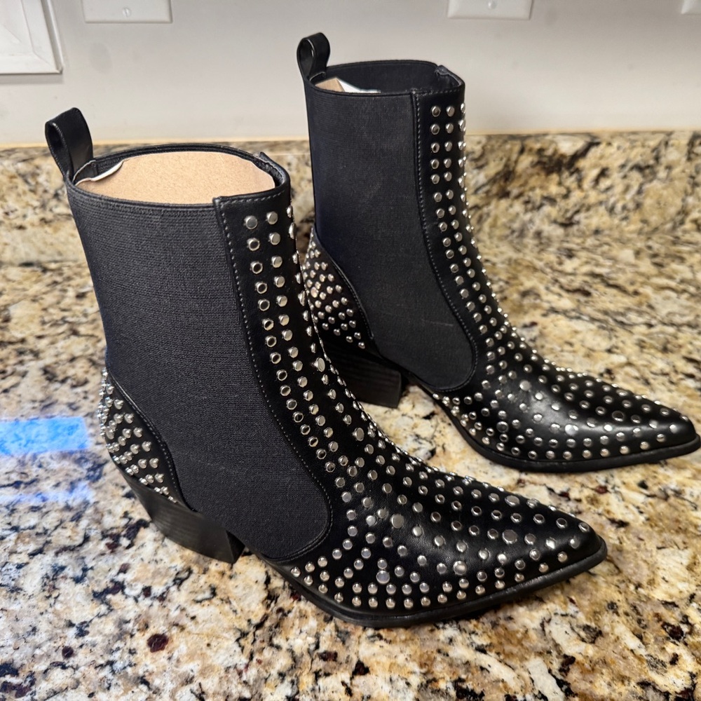 Vici Black Ankle Boots with Studded Embellishments and Pointed Toe